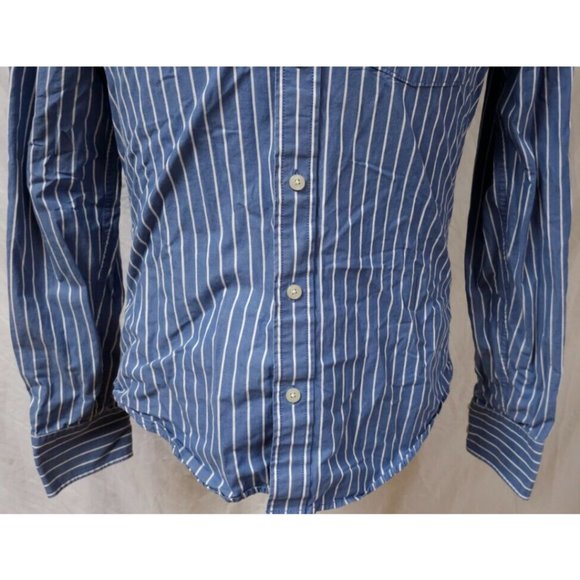 Hollister California Pacific Merch Medium Blue White Stripe Long Sleeve Shirt - Picture 5 of 11